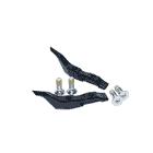 Thistle Heidelberg, two black bent metal parts with four silver screws on white background