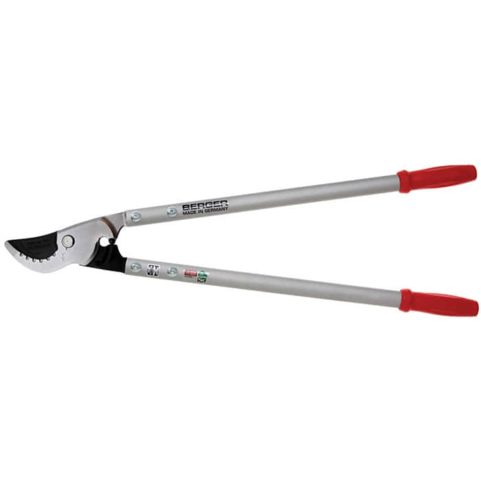 Berger 4280 loppers with long silver handles and red plastic handles, blade with black coating and inscription "Made in Germany"