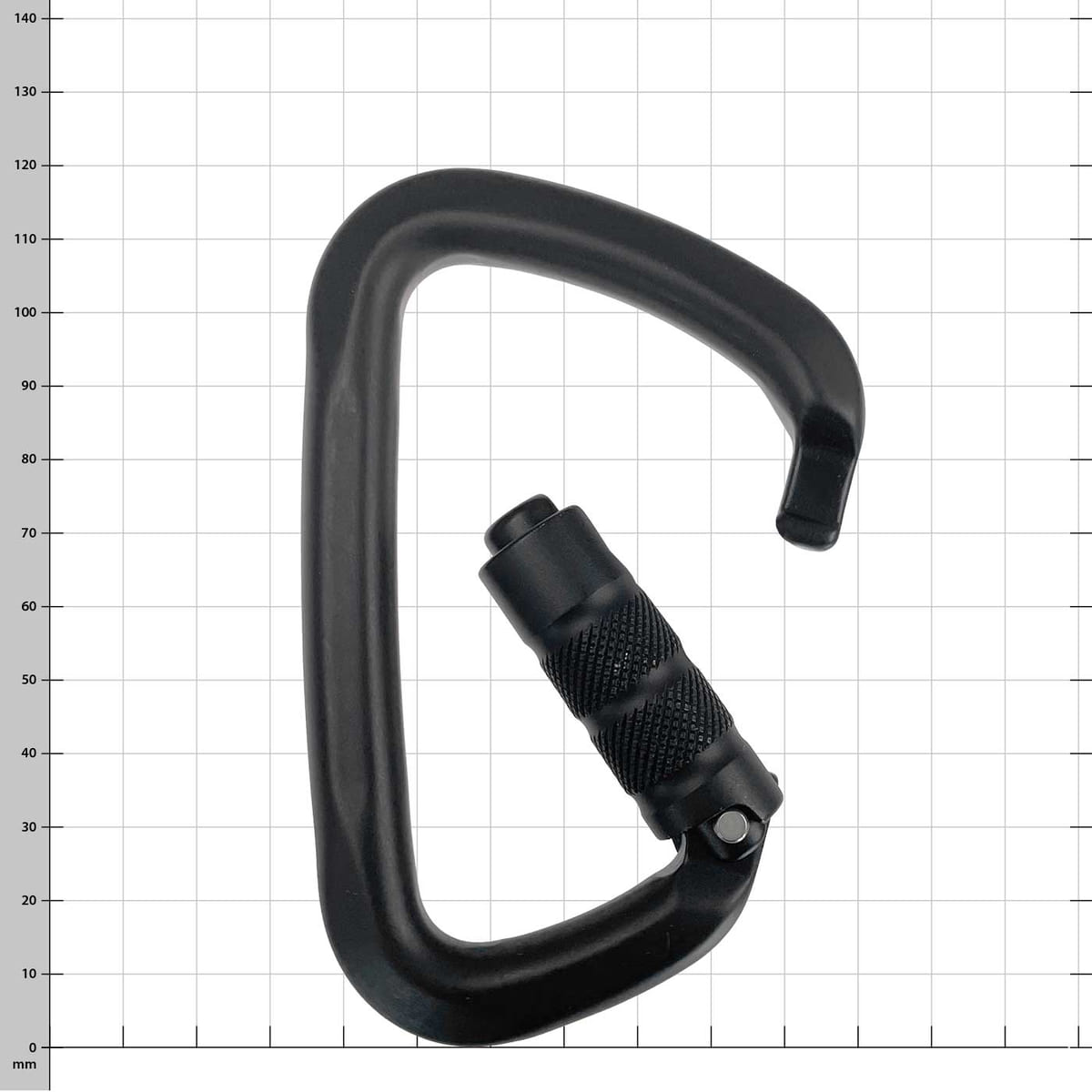 Marmolada Big D carabiner in black with open screw cap, view from the front slightly oblique