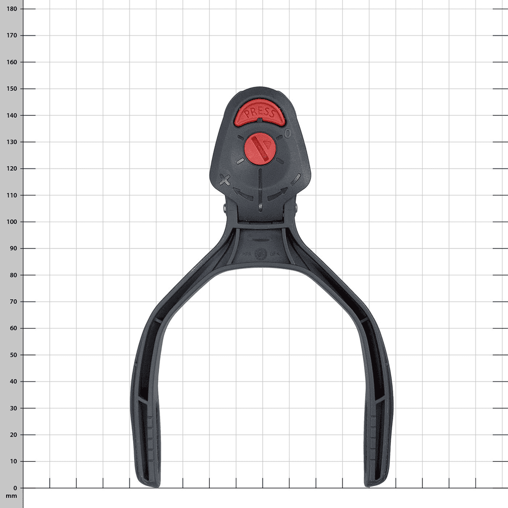 PROTOS earmuff arm, black plastic construction with red adjustment knob at the top