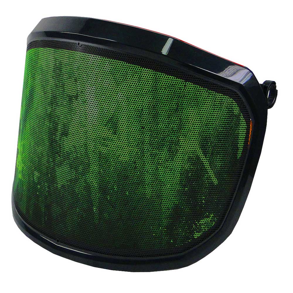 PROTOS® Visor Special Edition green-black visor with hexagonal honeycomb pattern and black frame, side view