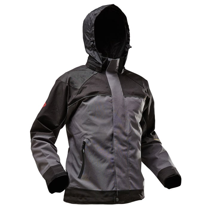 Nanoshield® Rain Jacket, Grey and Black Rain Jacket with Hood, Zipper and Two Front Zippered Pockets