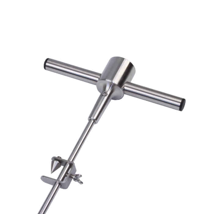 Agreto Penetrometer, close-up of the metal device with handles and adjustable clamp on the vertical rod