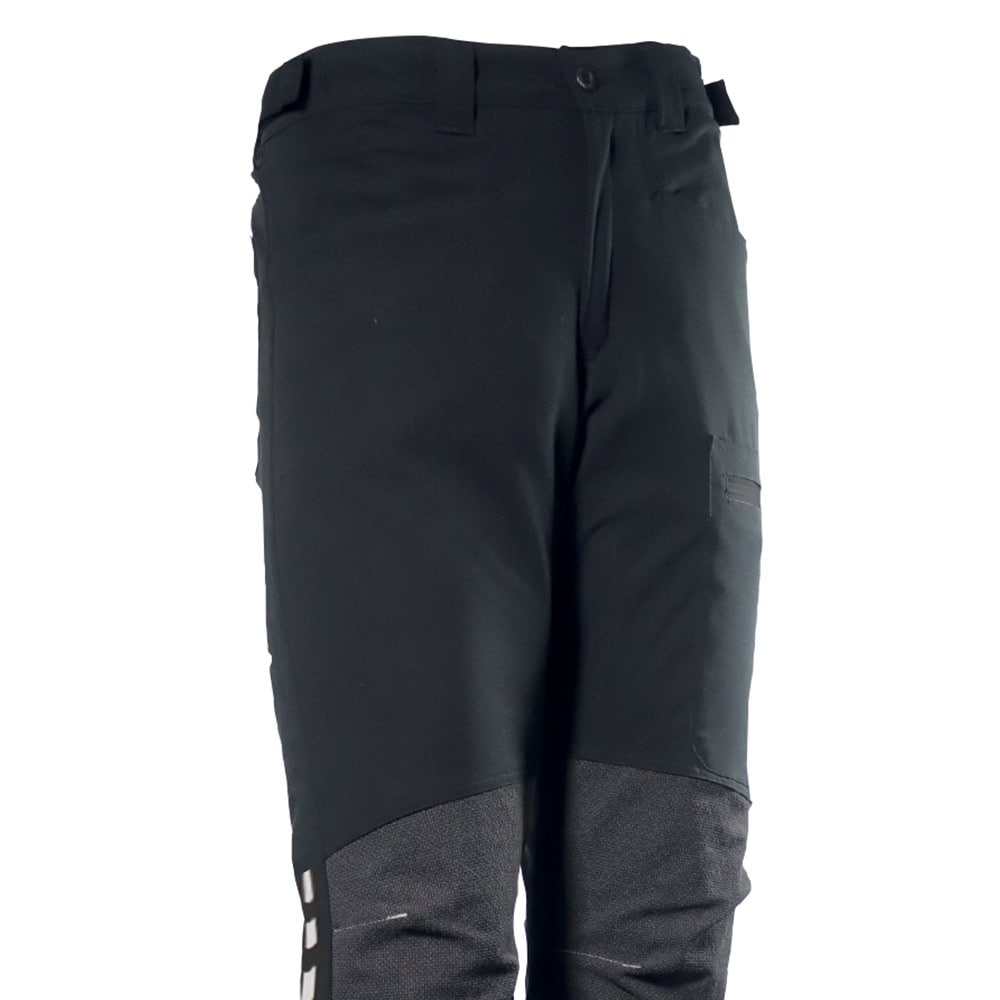 Black Arborflex Skins Storm work trousers with belt and trouser pockets, reinforced knees and "Storm" inscription on the side