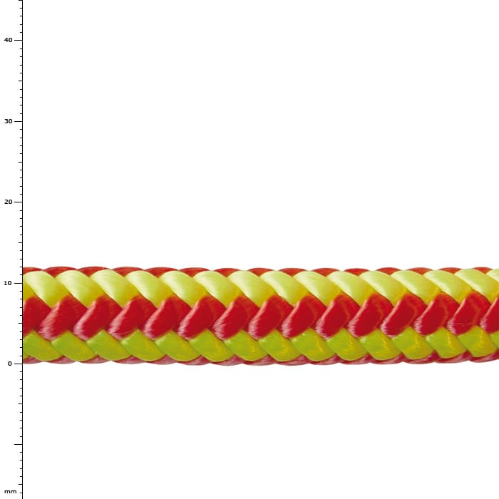 Close-up of a red and yellow braided rope, product name XP-e Highlight