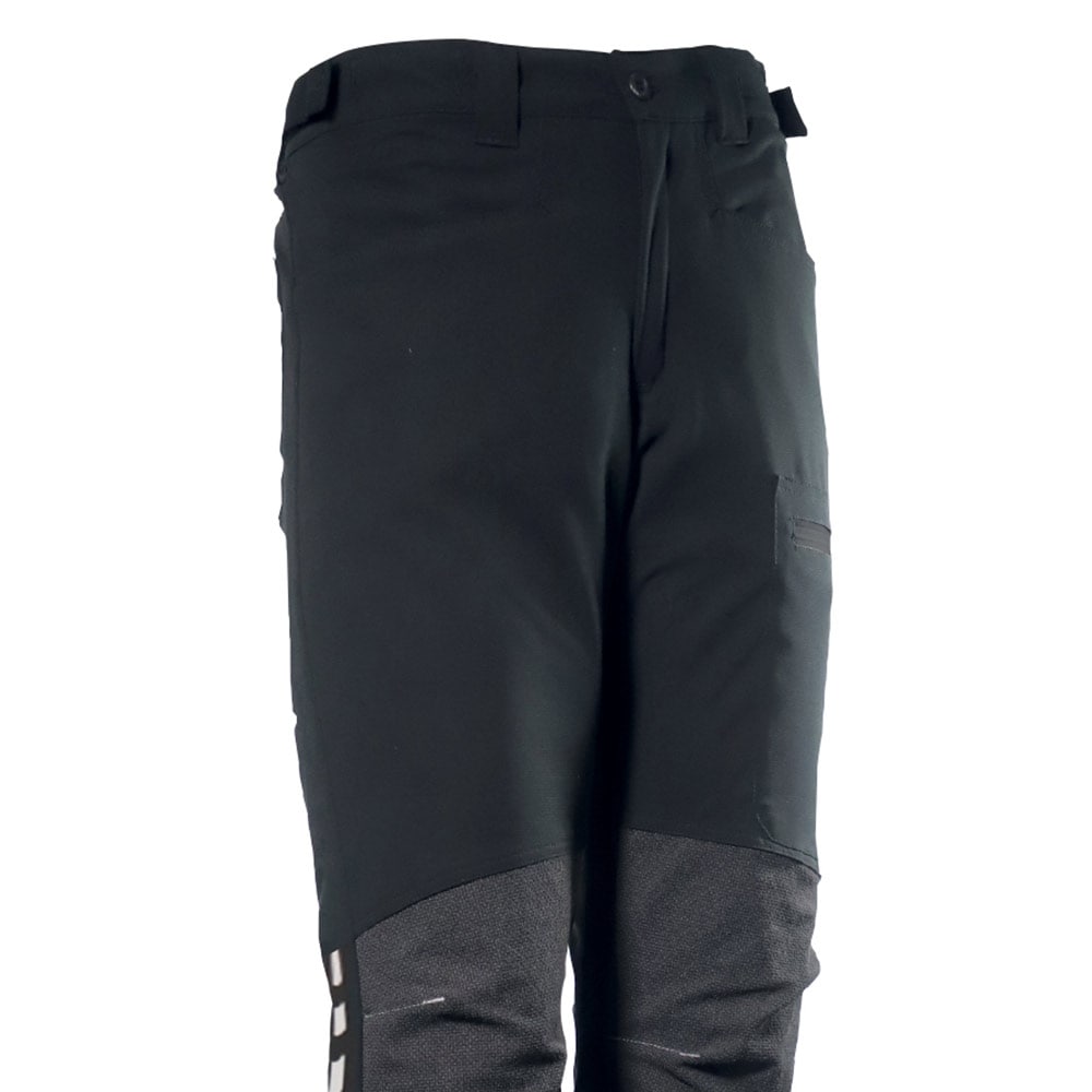 Black Arborflex Skins Storm work trousers with belt and trouser pockets, reinforced knees and "Storm" inscription on the side