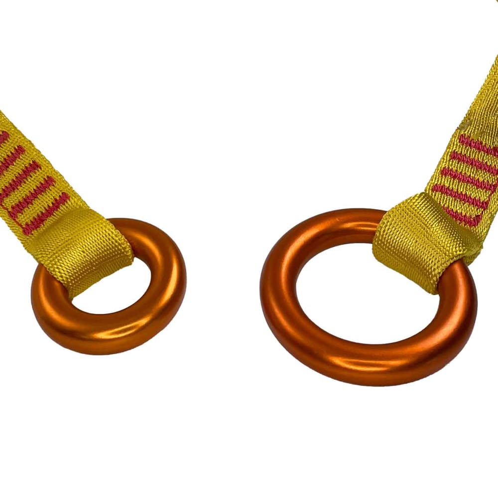 Tree Fork 90, close-up of the two orange metal rings attached to the ends of the yellow loop