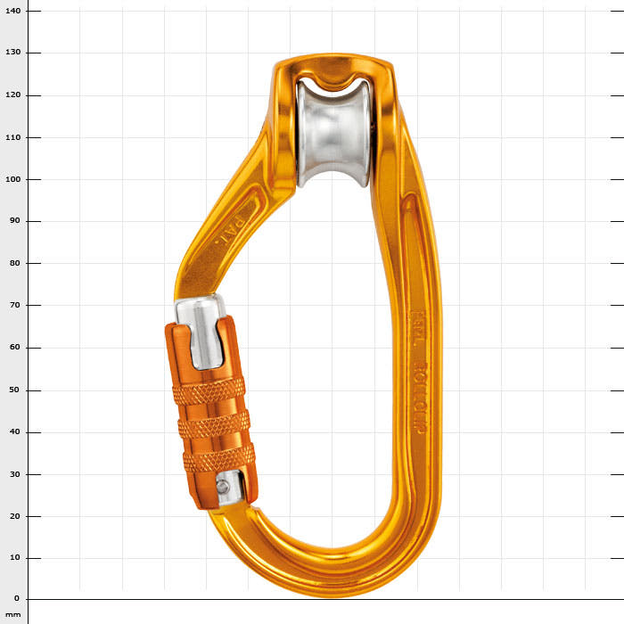 Rollclip A Triact-Lock carabiner in orange with silver roller and orange safety screw