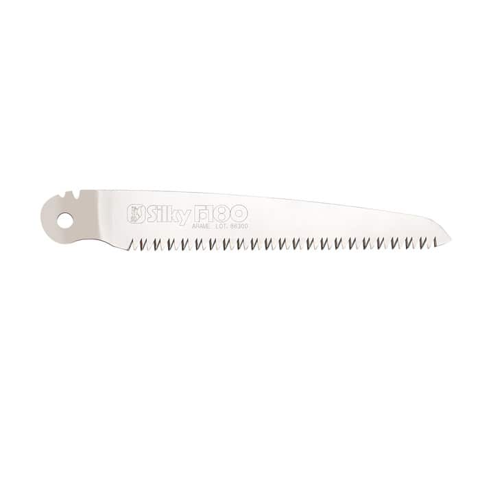 Silky F180-7.5 Metal saw blade with serrated edge and hole at the end of the handle