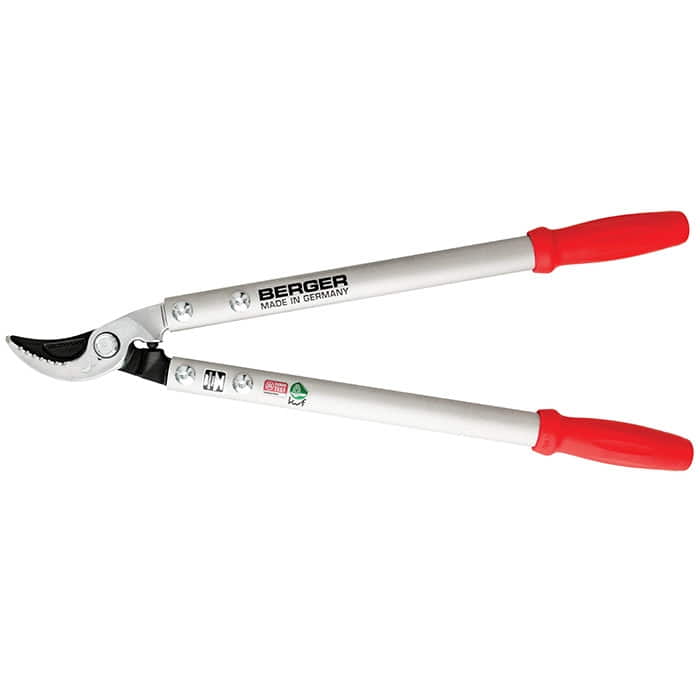 Berger 4210 secateurs with silver handles and red handle ends, manufacturer Berger, Made in Germany