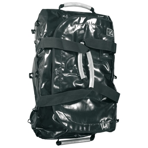 Multiuse bag in black with several black straps and two white handles