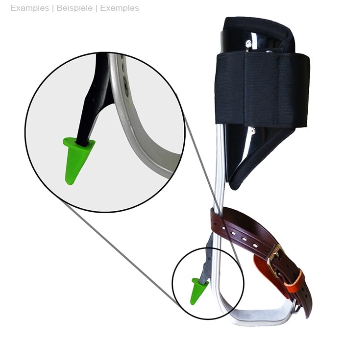 Magnetic Gaff Guard, green, plastic, attached to a crutch