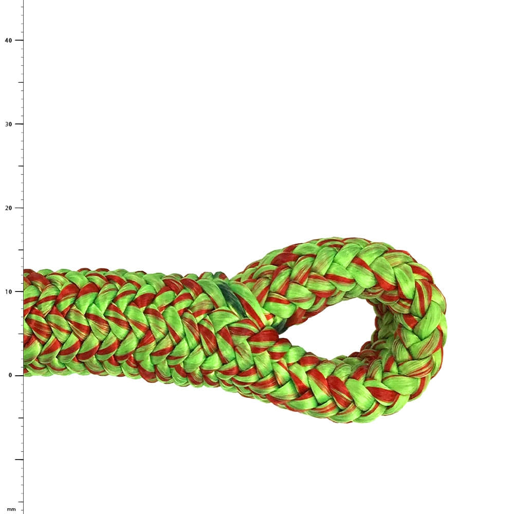 Lignum Splice, a braided rope in green and red color with a loop at the end