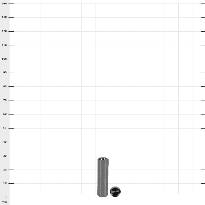 Cocoon 3 bearing bolt, an elongated, cylindrical metal bolt with rounded ends, next to it a small metal ball