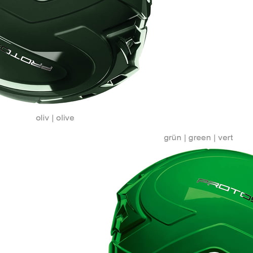 PROTOS® Forest helmet in olive green and green with visible PROTOS logo on the surface