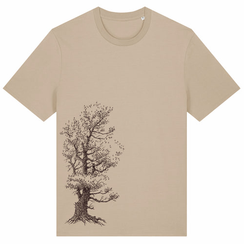 Stone Pine Tree T-Shirt in beige with black tree design on the front