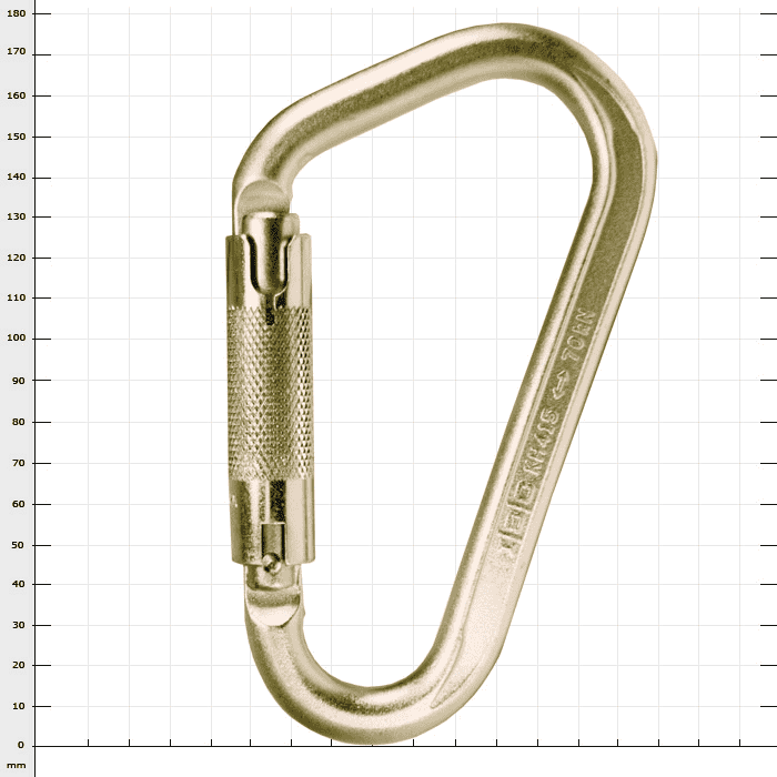 Large Wizard Trilock metal snap hook with screw lock and engraving "HEID KRAS" on the side