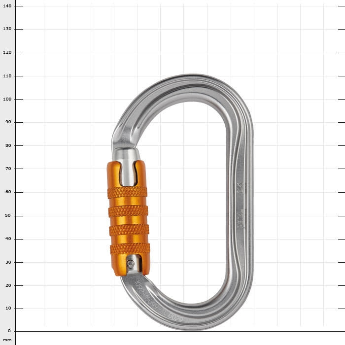 OK Triact, carabiner with silver body and orange screw cap