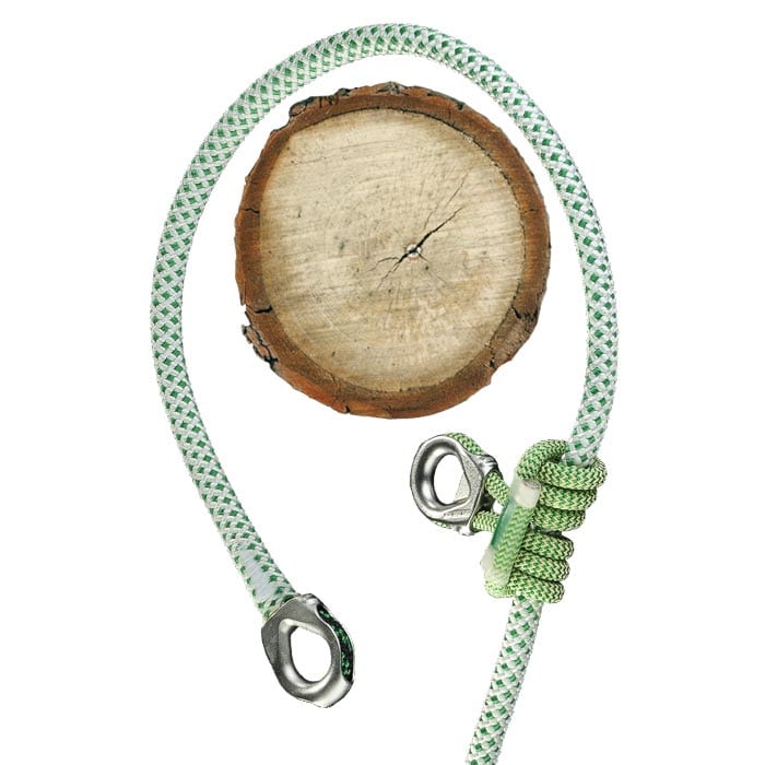 Green and white rope with metal eyelets at both ends and a knot, product name fimblSAVER