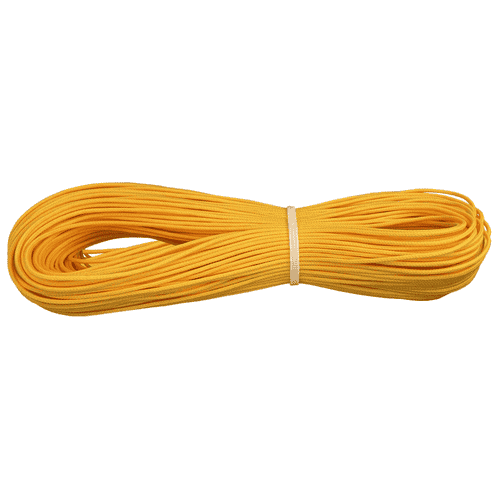 Yellow rope, rolled up and fixed with white elastic band
