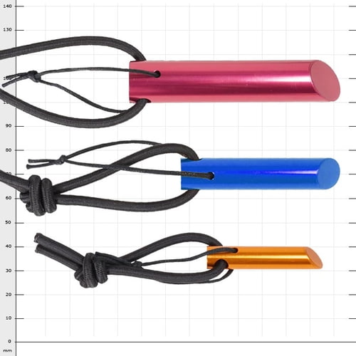 Rope pin set with three colored pins in red, blue and orange, lying on a checkered background