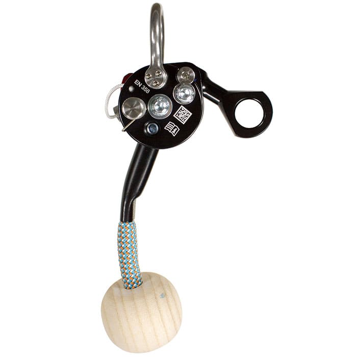 LockJack 2 Basic by ART, black back with several screws, black lever, blue-orange-white rope and round wooden handle