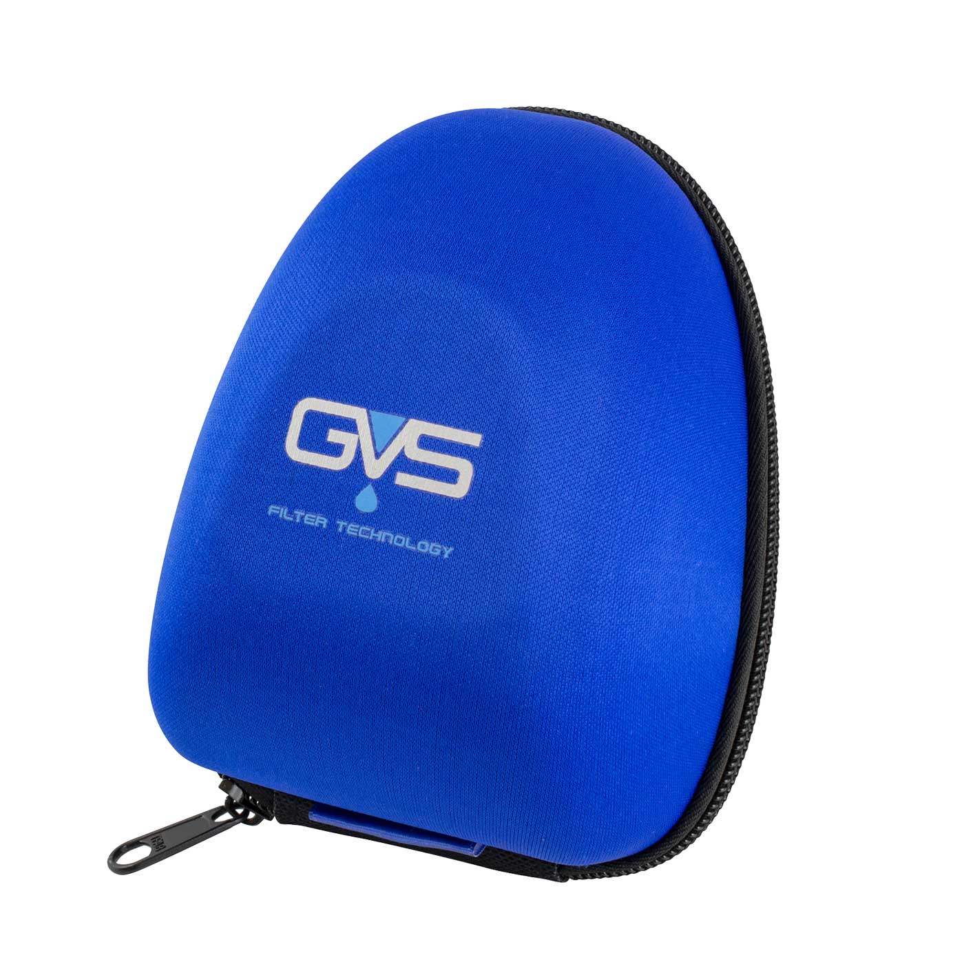 Elipse P3 Box by GVS, blue semi-circular box with zipper and logo in white and light blue on the front