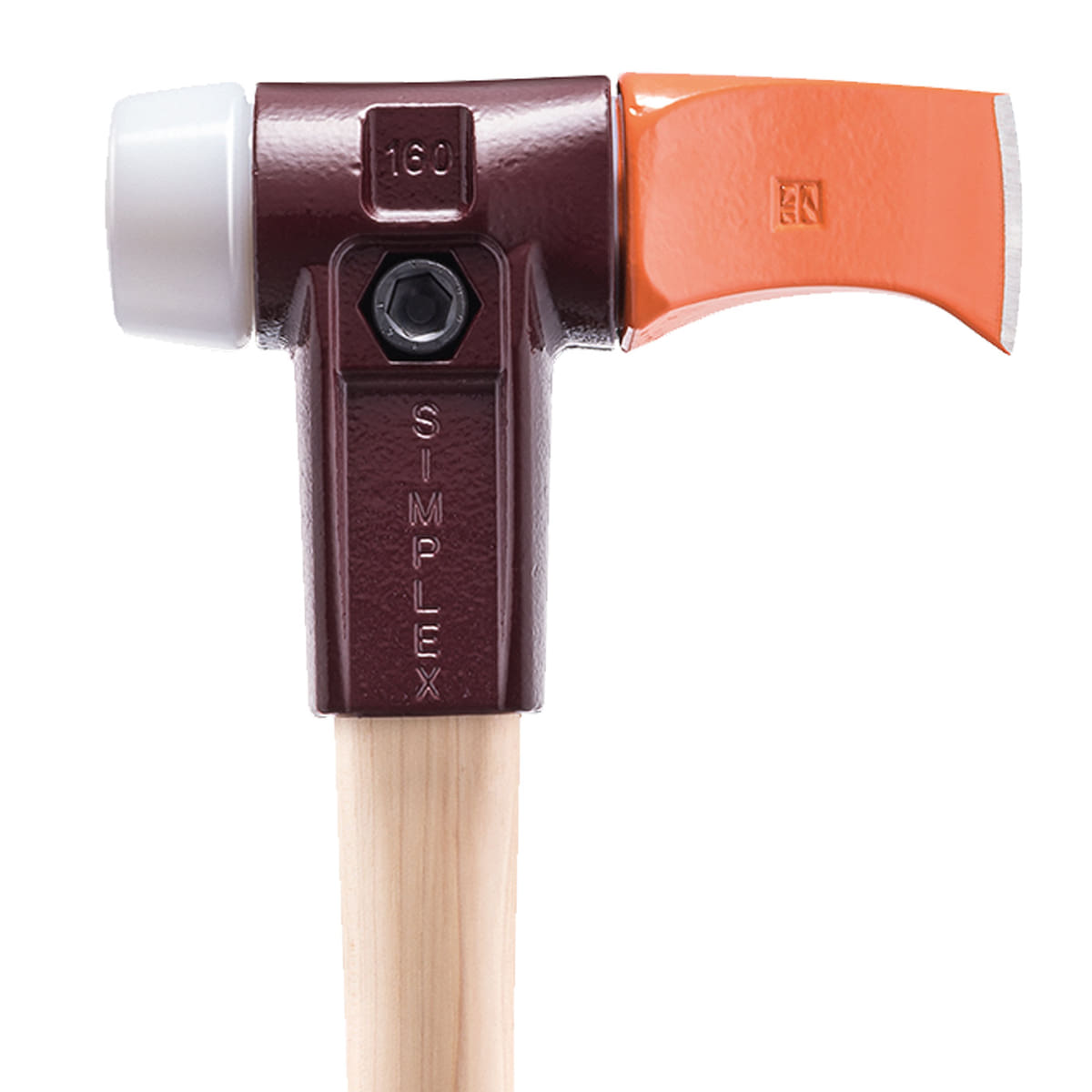 Close-up of the head of the Simplex 900 axe with the embossing "SIMPLEX" and the number "160"
