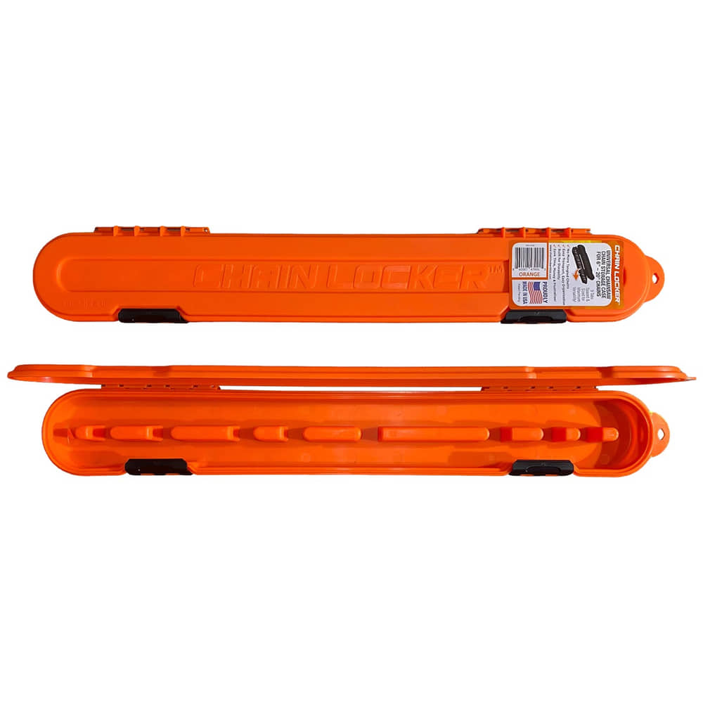 Chain Locker Orange Plastic Chain Storage Box Closed and Open with Inner Compartments for Chains