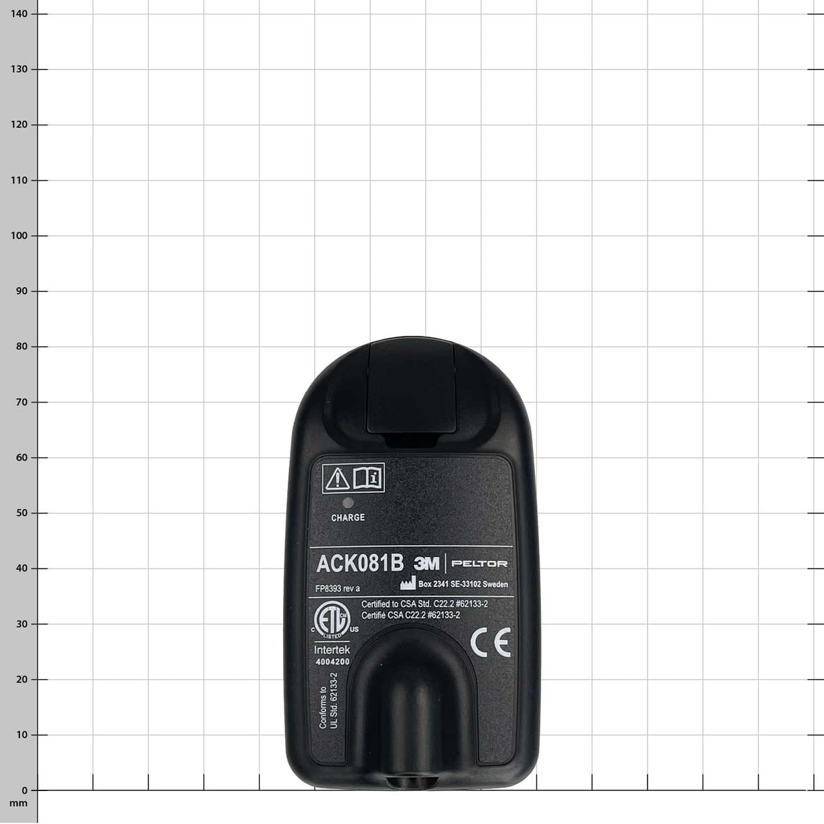 Lite Com ACK081B battery pack from 3M Peltor, black rectangular battery with inscription and symbols on the front
