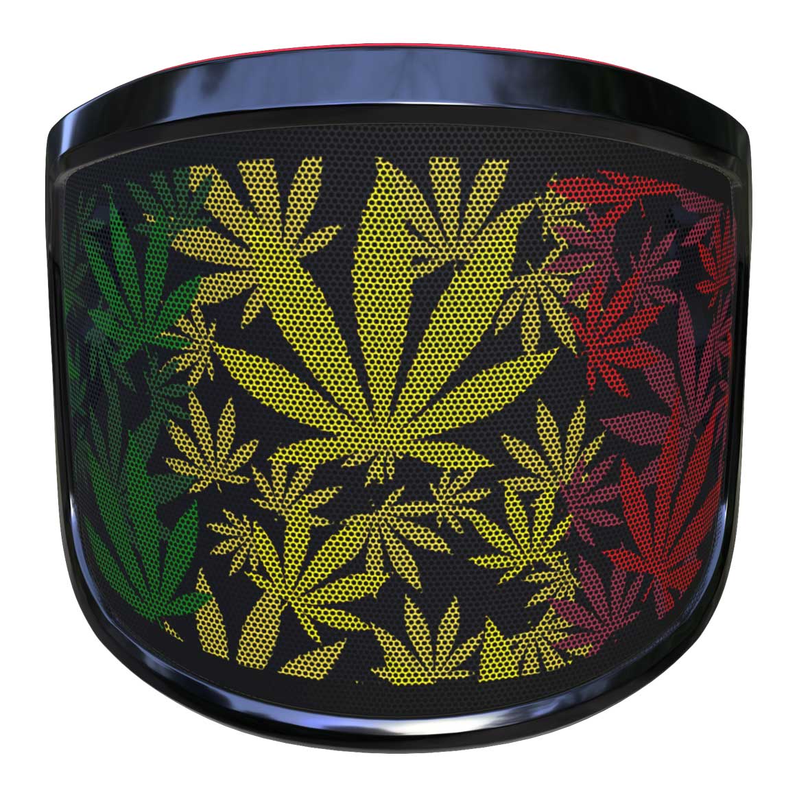 PROTOS® Special Edition visor with black frame and pattern of green, yellow and red leaves on a black background
