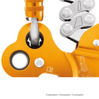 Detail of the upper part of the Petzl ZigZag cable system with a snap hook and silver levers