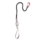 Sawer with black elastic rope, grey webbing with metal ring and red snap hook
