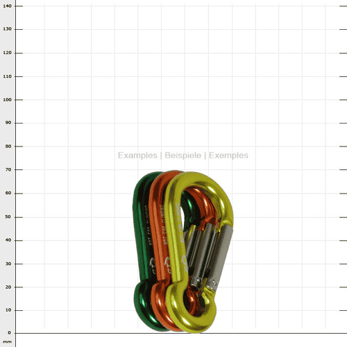 Key 70 snap hook in green, orange and yellow with grey clasp, manufacturer not visible