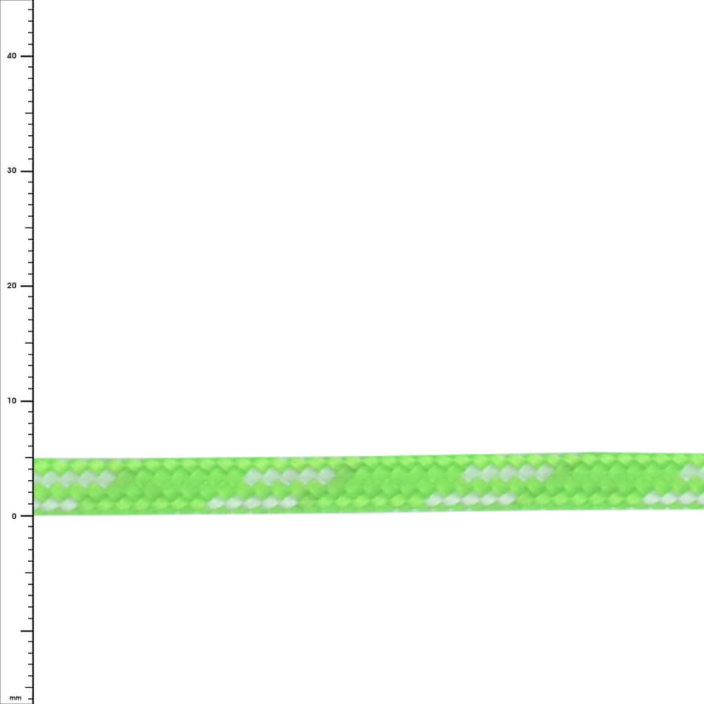 Cord 5 in green and white, close-up of the braided rope with measurements on the left side.