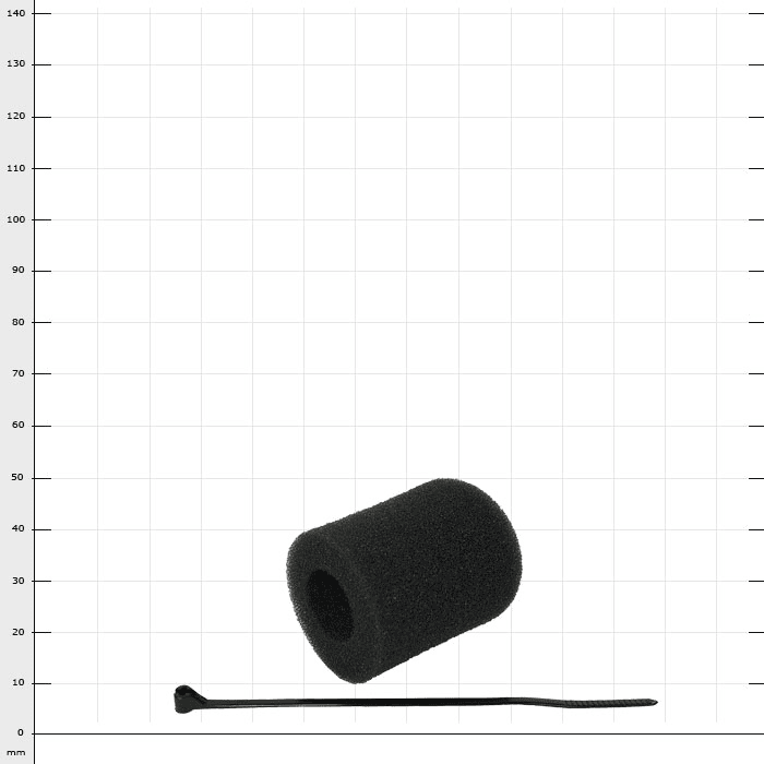 Lite Com M40-1 microphone protector in black foam cover with a black cable tie next to it