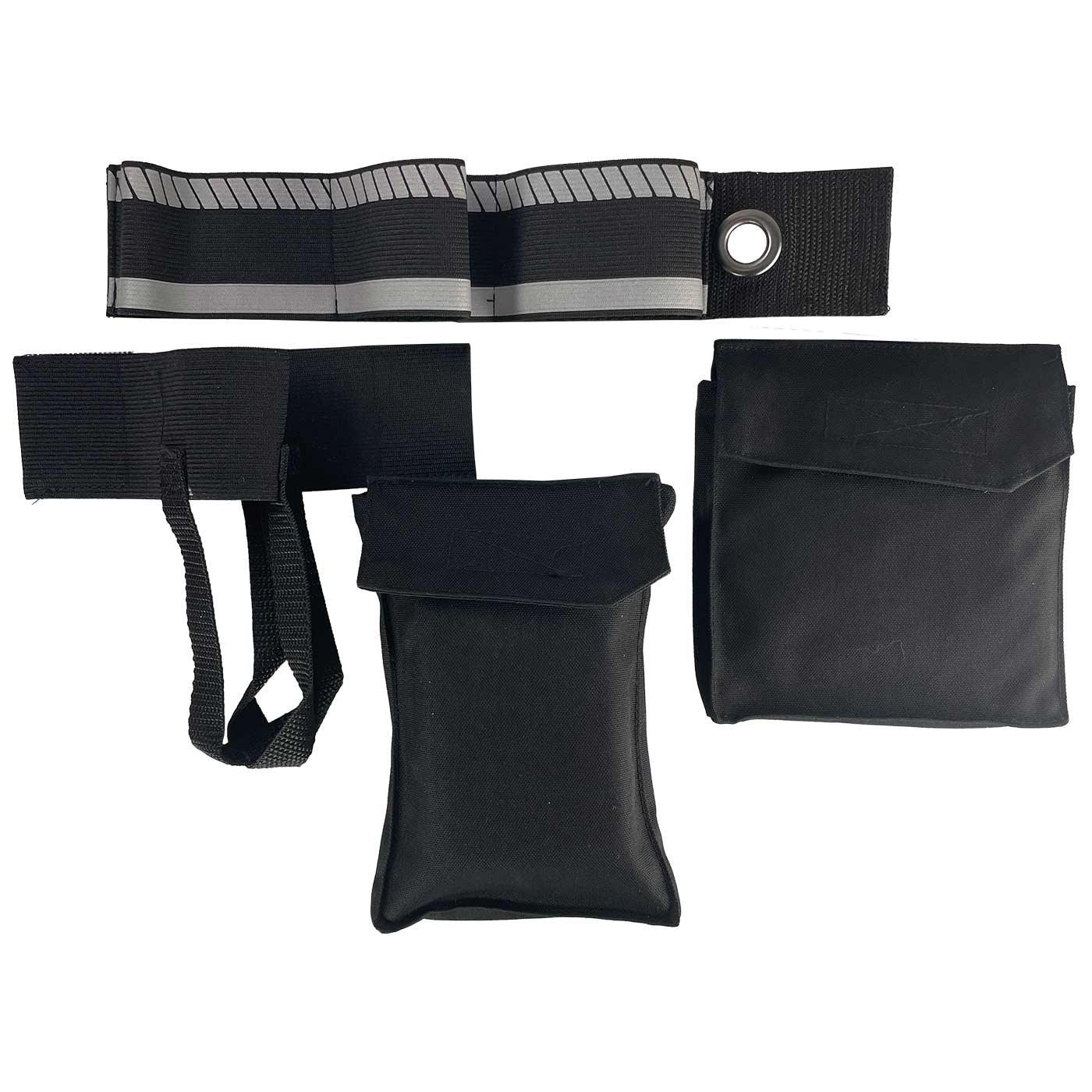 My Gear Vest Basic Set with a black elastic strap with reflective pattern and two black pockets with flap