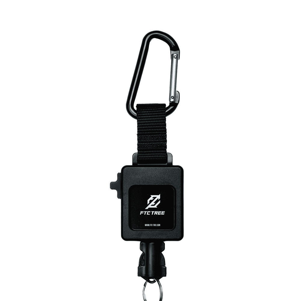 Black snap hook with black webbing and black housing with FTC TREE logo
