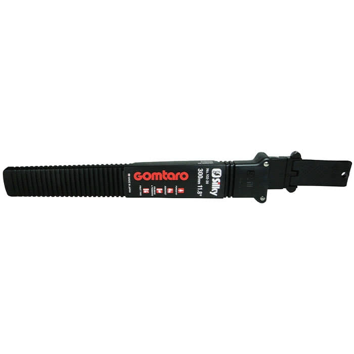 Gomtaro 300 Holster by Silky, black plastic holster with fluted surface and red lettering "Gomtaro" on a black label