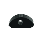 Positioner clamping jaw, black, semi-circular component with hole in the middle and white lettering