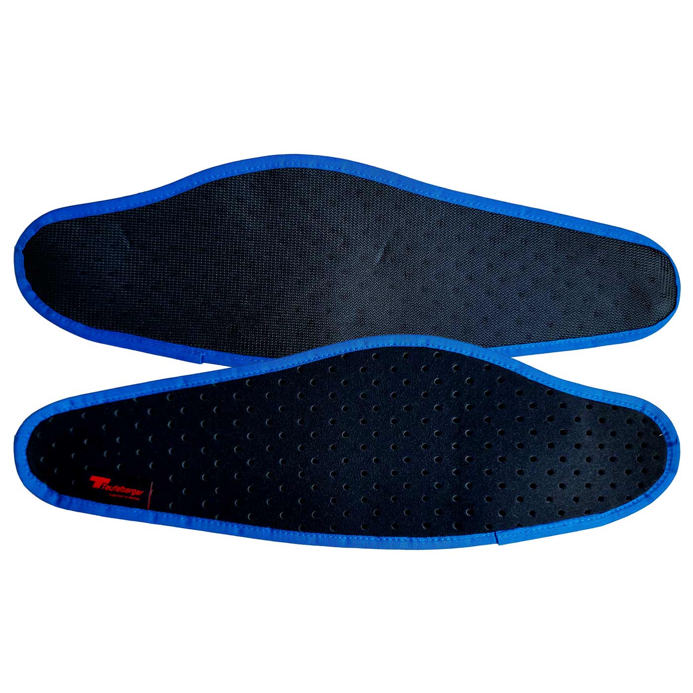 treeMOTION Breatheable Pad Set by Treeleberger, two black, perforated pads with blue border, one with red logo