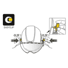 Black and yellow clip attachment with arrows and hand drawings, including EasyClip logo