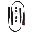 Kinisi hip/leg connection, black band with red stitching, four black plastic rings and two small silver screws