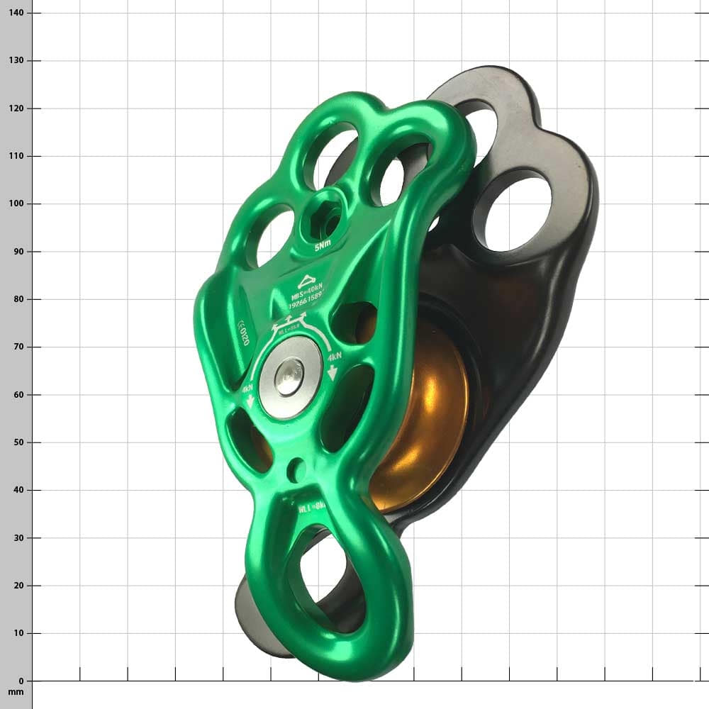 Rigger Becket Pulley Green Pulley with Black and Gold Tone Parts, Product Name Visible