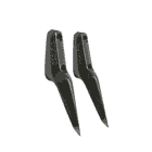 Two black Talon spikes L made of metal with a tapered end and two screw holes.