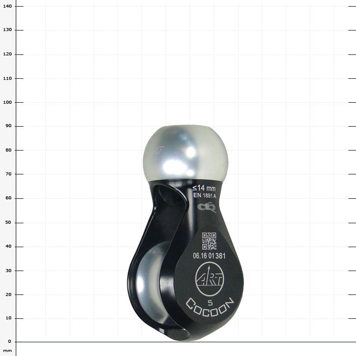 Black and silver metal part with the inscription "COCOON" and "ART" on a white background