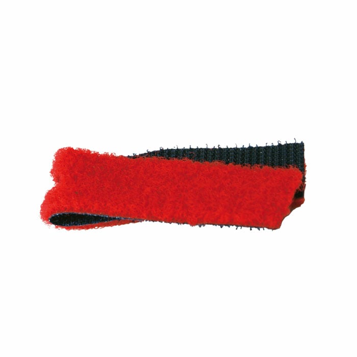 SpiderJack 2.1 Velcro strap, red and black Velcro rolled up.