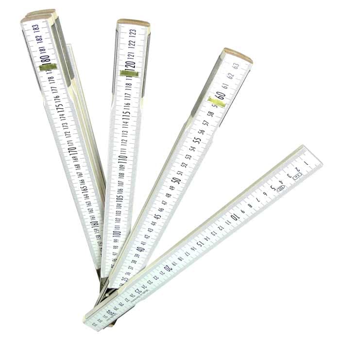 Geometer scale with white segments and black numbers, partially fanned out