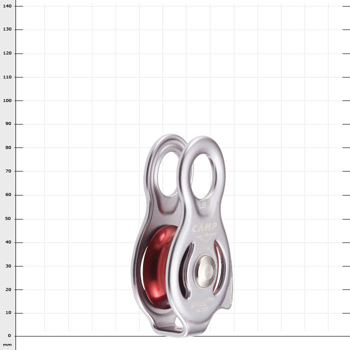 Sphinx Pro by CAMP, silver pulley with red roller in the middle, side view