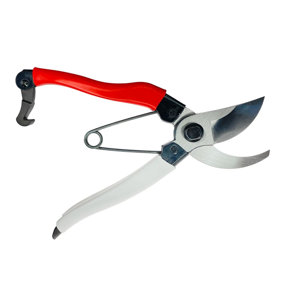 Okatsune 18 Pruning Shears with Red and White Handle, Metal Open Blade